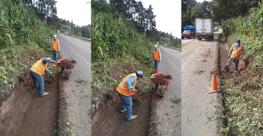 Realiza Infraestructura deshierbe y desazolve de cunetas en carretera Acuaco-Huehuetla