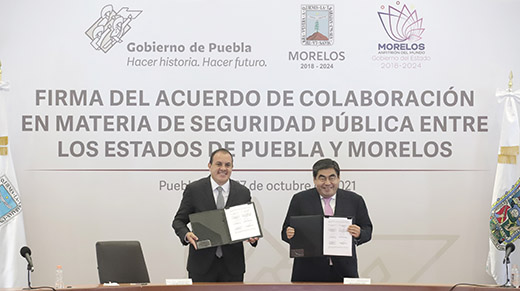 Firman Puebla y Morelos acuerdo de coordinación en materia de seguridad pública