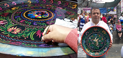 El artista Juan Valencia Villalobos refleja en sus piezas la técnica tradicional del maque incrustado