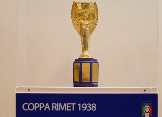 ROME, ITALY - OCTOBER 12:  The Jules Rimet Trophy is displayed during the Italian Football Federation trophies exhibition at the "Aldo Fabrizi" cultural center on October 12, 2015 in Rome, Italy.  (Photo by Paolo Bruno/Getty Images)