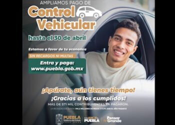 Gobierno de Puebla recuerda plazo para pago de control vehicular sin recargos