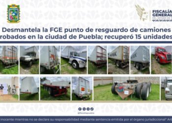 Desmantela la FGE punto de resguardo de camiones robados en la ciudad de Puebla; recuperó 15 unidades