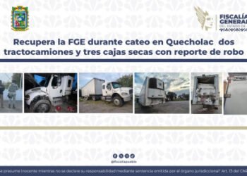 Recupera la FGE durante cateo en Quecholac dos tractocamiones y tres cajas secas con reporte de robo