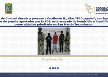 Juez de Control vincula a proceso a Gualberto N., alias “El Guayabo”, con base en datos de prueba aportados por la FGE; está acusado de homicidio e identificado como objetivo prioritario en San Martín Texmelucan