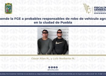 Aprehende la FGE a probables responsables de robo de vehículo agravado en la ciudad de Puebla