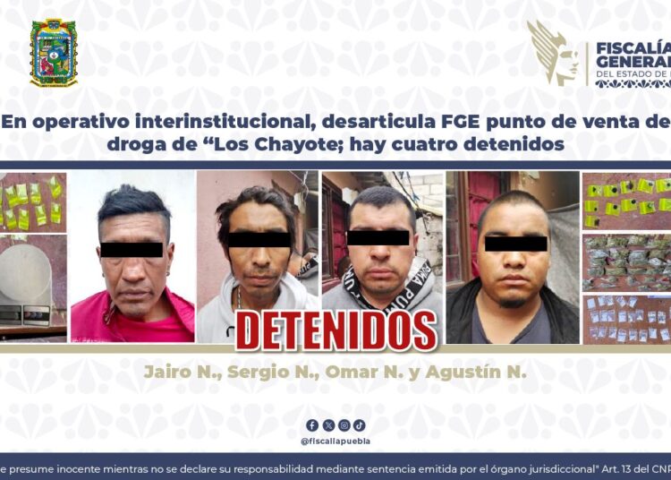 En operativo interinstitucional, desarticula FGE punto de venta de droga de “Los Chayote; hay cuatro detenidos