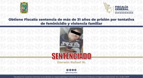 Obtiene Fiscalía sentencia de más de 31 años de prisión por tentativa de feminicidio y violencia familiar