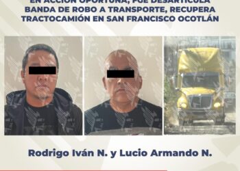 En acción oportuna, FGE desarticula banda de robo a transporte, recupera tractocamión en San Francisco Ocotlán