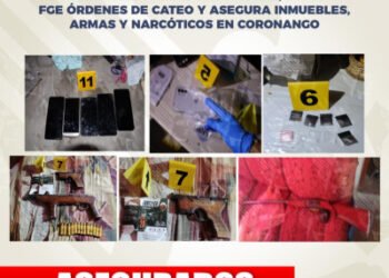 En operativo interinstitucional, ejecuta FGE órdenes de cateo y asegura inmuebles, armas y narcóticos en Coronango