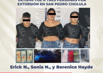 Detiene FGE a tres personas por extorsión en San Pedro Cholula