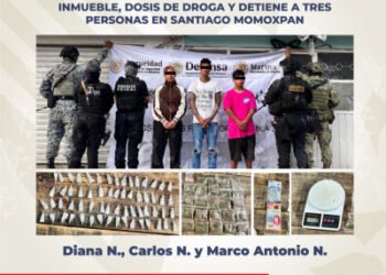 En operativo interinstitucional, asegura FGE inmueble, dosis de droga y detiene a tres personas en Santiago Momoxpan