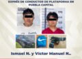 Detiene FGE a dos hombres por secuestro exprés de conductor de plataforma en Puebla capital