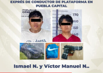 Detiene FGE a dos hombres por secuestro exprés de conductor de plataforma en Puebla capital